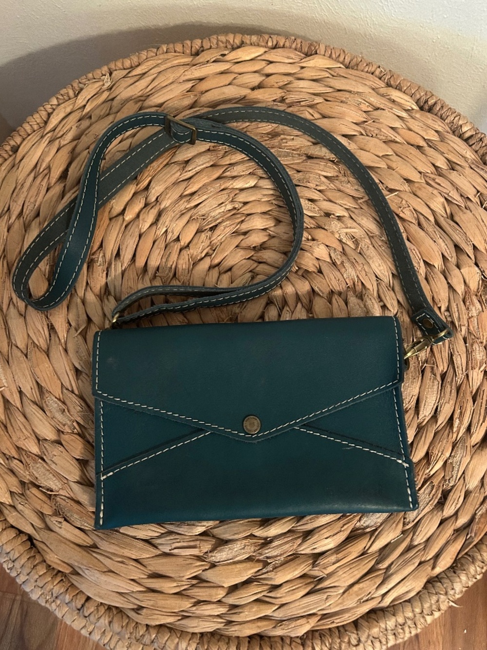 Portland Leather Goods Envelope Convertible Crossbody Bag Wallet Teal Blue